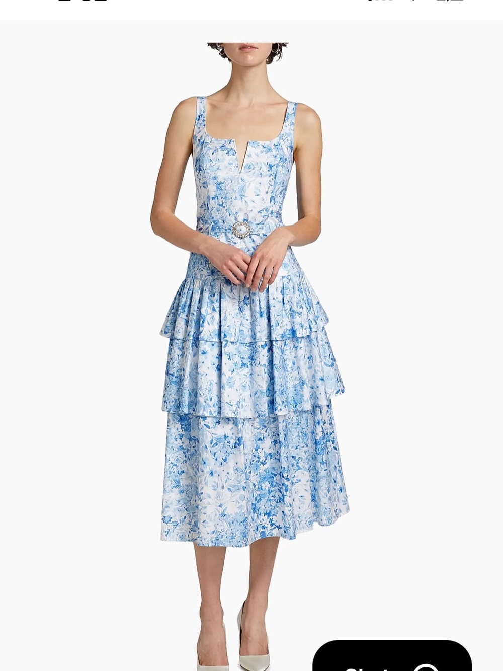 Generation Love Blue and White Floral Tiered Midi Dress with Tie
